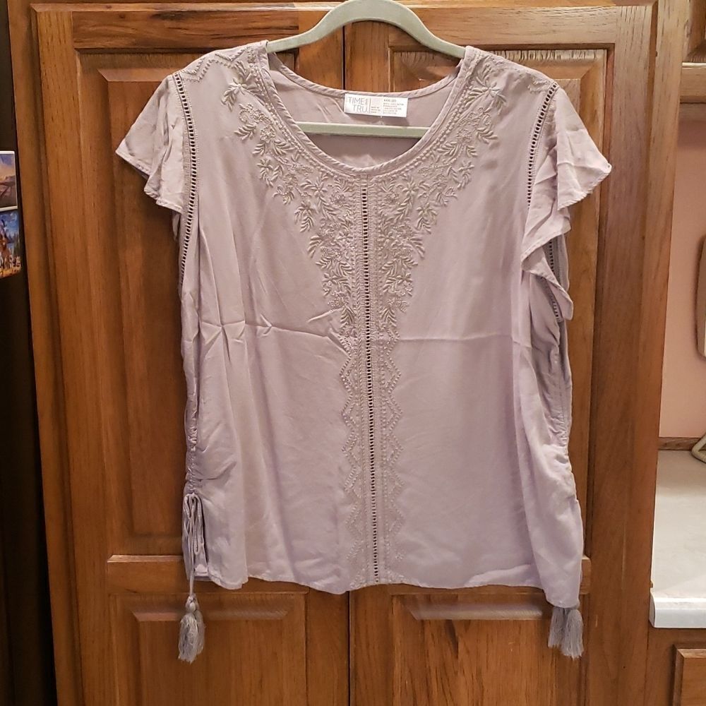 Like New! Time and Tru- Size XXXL (22)  Taupe Short Sleeve Shirt with Embroidery